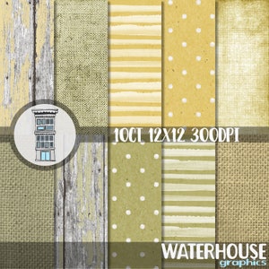 Khaki Digital Paper Pack INSTANT DOWNLOAD Rustic Olive Dijon Burlap Polka dots Watercolor Stripes Wood Rustic Distressed backgrounds