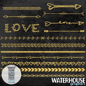 Digitale gouden scheidingslijnen INSTANT DIGITAL download gouden pijl grenzen hart liefde illustraties set scrapbooking kaarten overlays clip art verkoop bruiloft