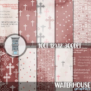 Religiöses PINK Digitales Papier Pack SOFORTIGER DOWNLOAD Bibel Aquarell digitales Scrapbooking-Papiere Journal Karten Heilige Bibel Kreuz Hintergrund