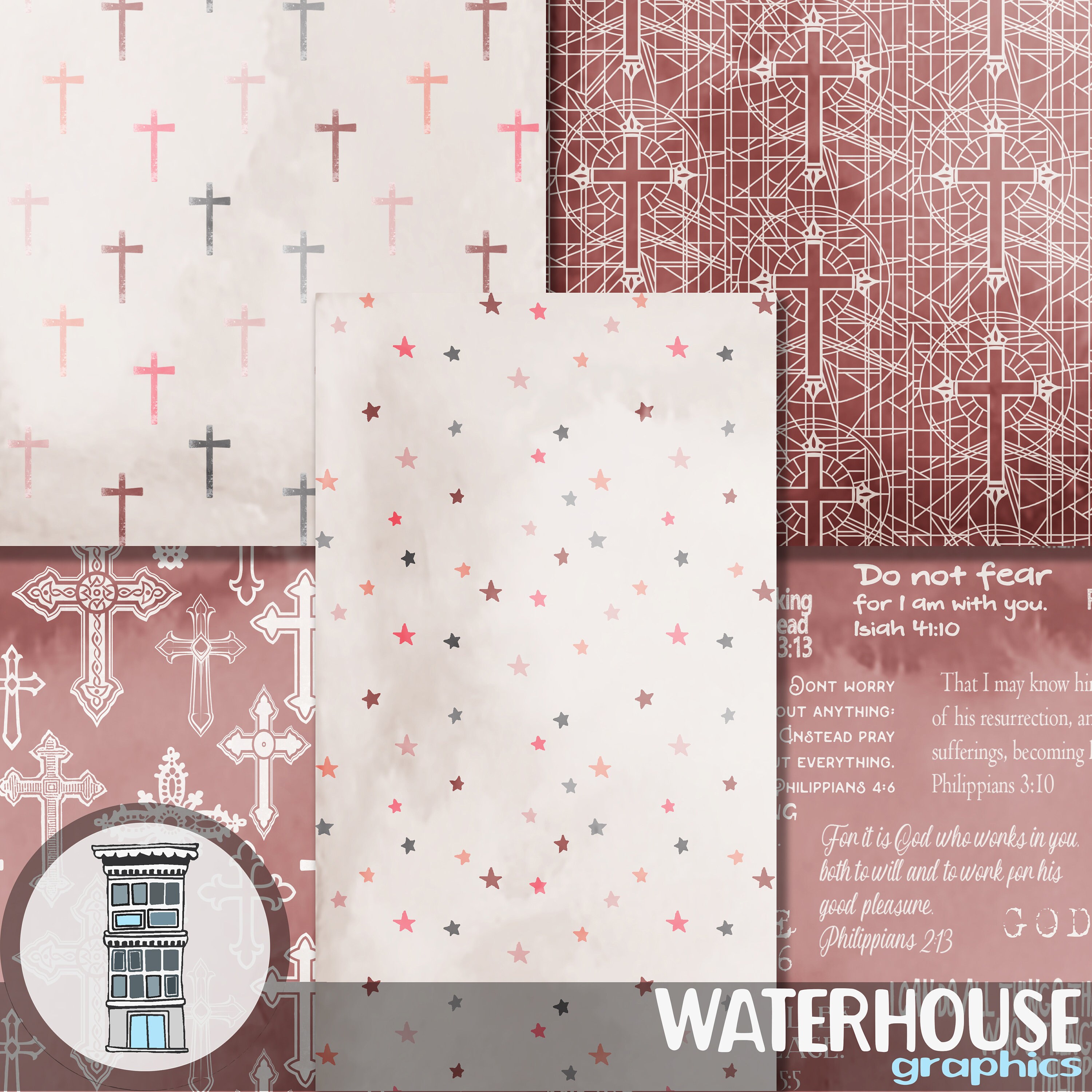 Religious PINK Digital paper pack INSTANT DOWNLOAD Bible Etsy