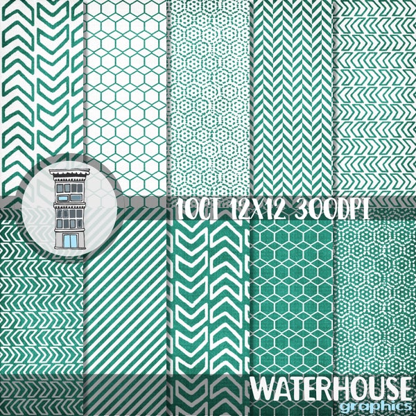 TEAL geometric Digital Paper Pack Hexagons Arrows Digital Scrapbook papers Distressed aqua blue green planner papers journal card background