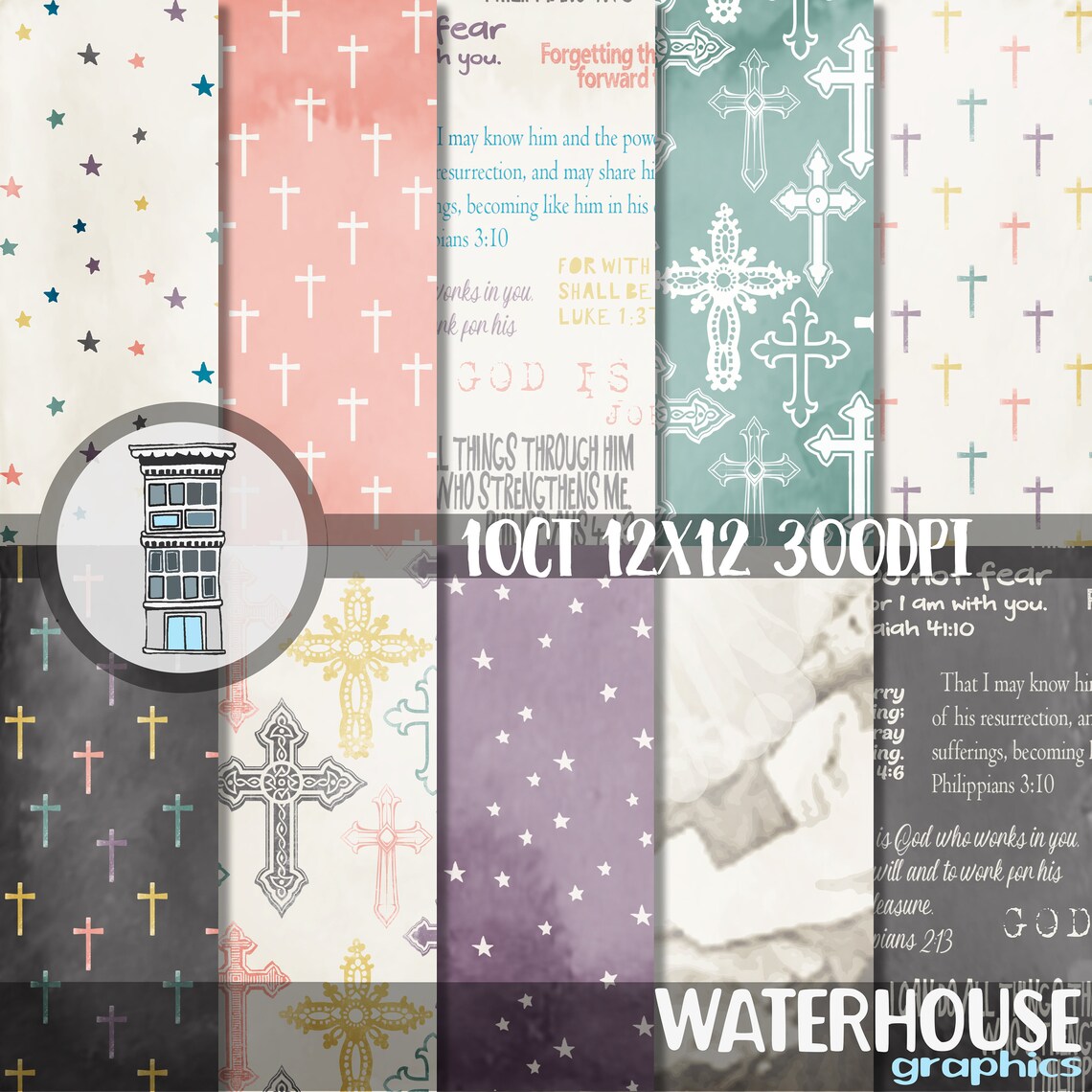 Religious Easter Digital Paper Pack INSTANT DOWNLOAD Bible Watercolor ...