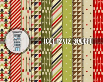 Papel digital navideño. Descarga de impresión digital para scrapbooking digital, manualidades navideñas, envoltorios navideños, tarjetas e invitaciones navideñas.