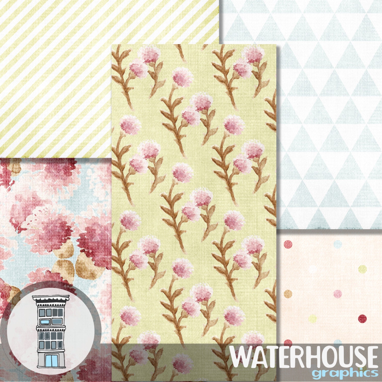 Floral Digital Paper Pack INSTANT DIGITAL DOWNLOAD Pink Spring Flowers ...