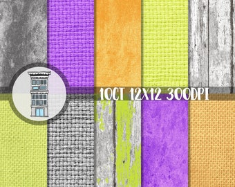 Rustic Halloween digital paper pack Instant Download Bright Green Papers Purple grunge papers Orange distressed background Digital scrapbook