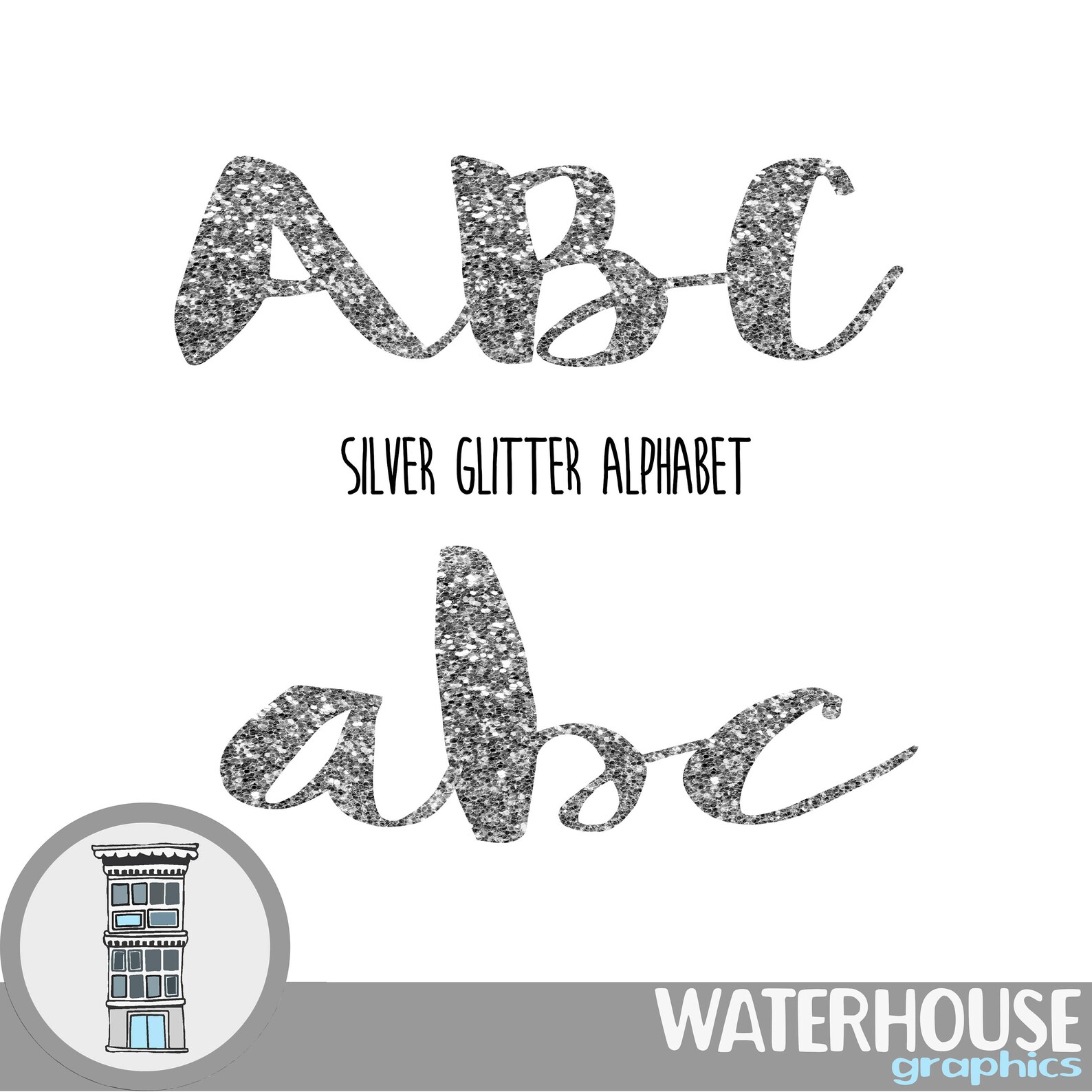 SILVER sparkle alphabet clip art instant digital download | Etsy
