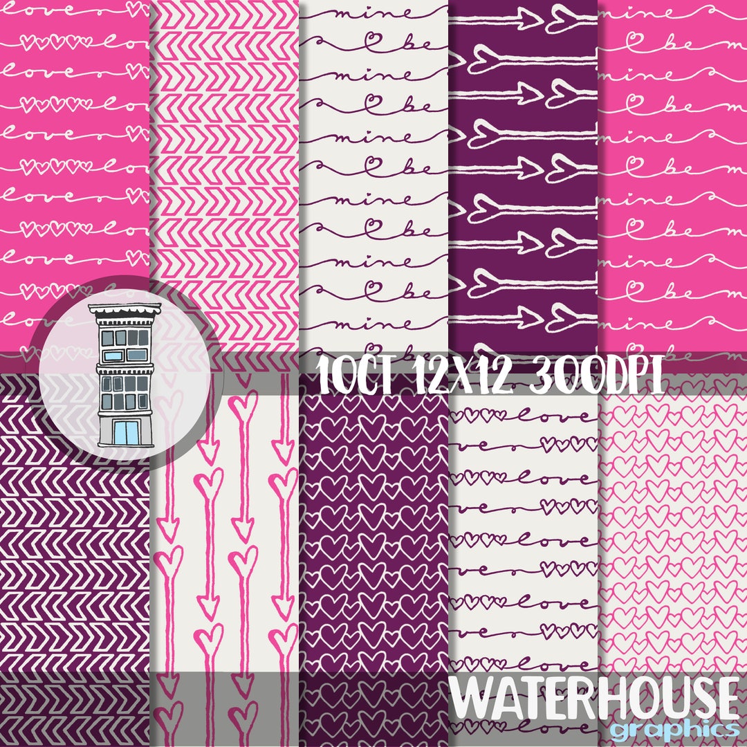 Valentine Digital Paper Pack INSTANT DOWNLOAD Hearts & Arrows Hot Pink ...
