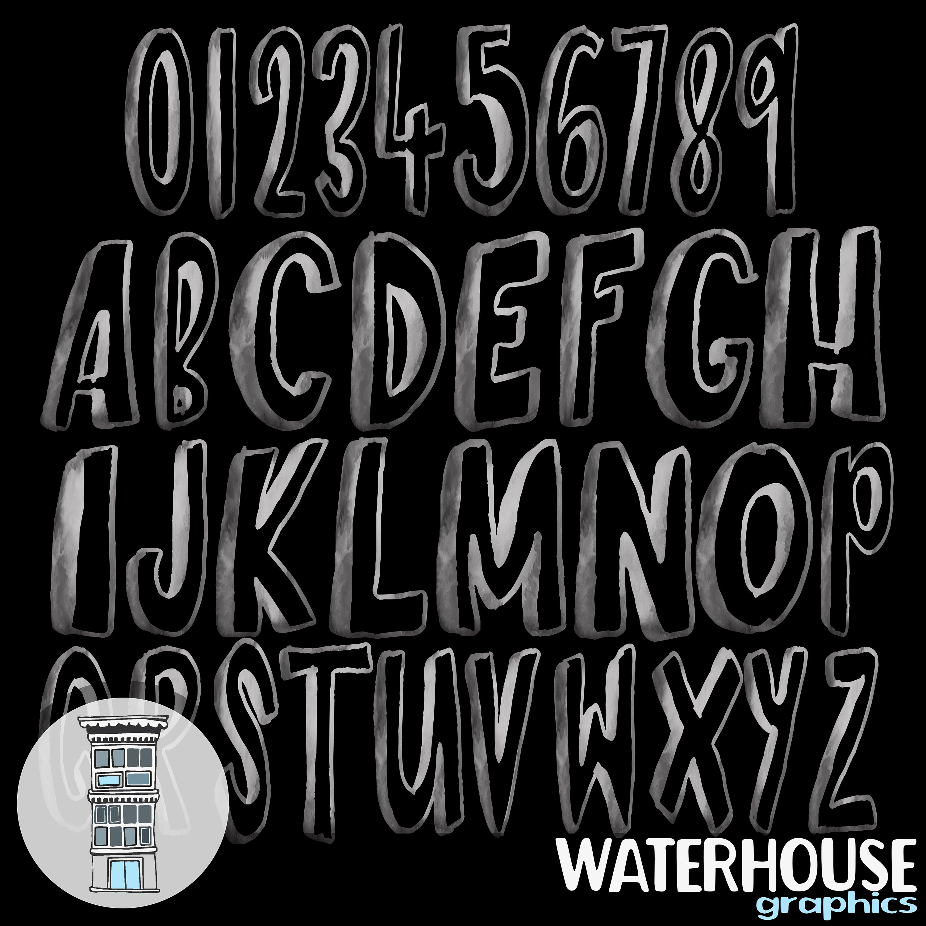 Gray Watercolor Letters Numbers Instant Digital Download GRAY ...