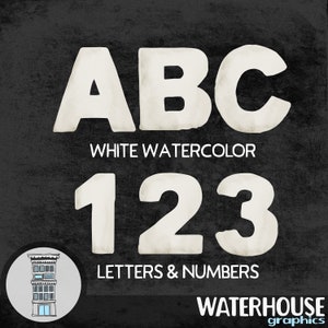 White Watercolor Letters Numbers Instant Digital Download WHITE watercolor set Digital Alphabet ABCs digital scrapbooking letters numbers