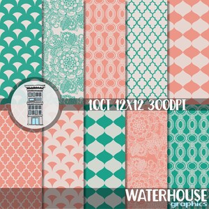 Roze en blauwgroen digitaal papierpakket Marokkaanse patronen bloemen digitale scrapbooking achtergronden vierpasjes marokkaanse bloemenpapieren