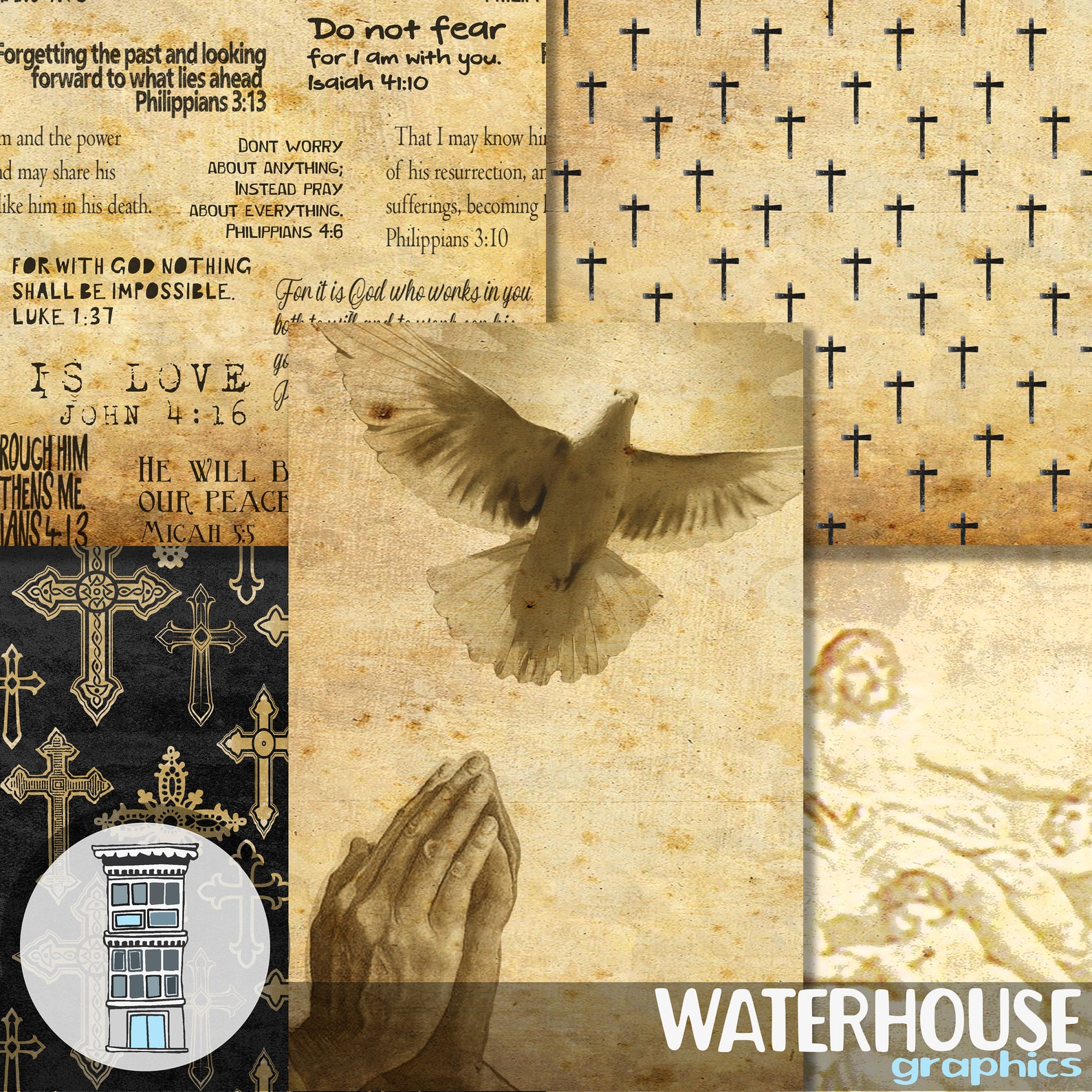 Antique Bible Digital Paper Pack INSTANT DOWNLOAD Religious Digital ...