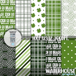 St. Patricks Day Digital Paper INSTANT DOWNLOAD Erin Go Bragh Stripes Irish green plaid shamrock patterns digital scrapbooking backrounds