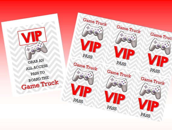 VIDEO GAME Party // Video Game VIP Badges & Sign in Red// Instant Download Il_570xn