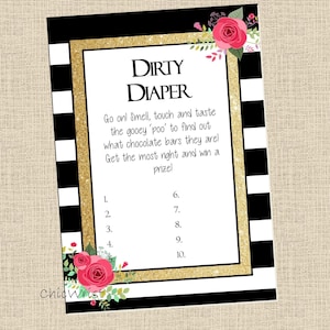 BLACK and WHITE stripes Baby Shower Game/ Dirty Diaper / Poo game // chocolate poop baby shower game // Black and white Digital File