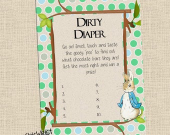 PETER RABBIT Baby Shower // Dirty Diaper baby shower game // baby shower diaper game // Peter Rabbit Digital File