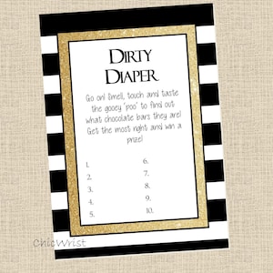 BLACK and WHITE stripes Baby Shower Game / Dirty Diaper / Poo game / chocolate poop baby shower game / Black and white Digital File