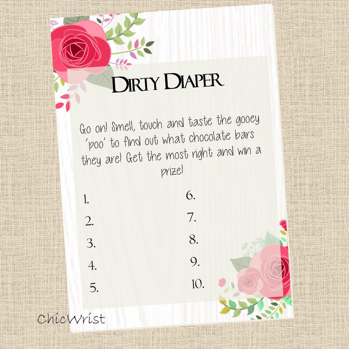 Printable Baby Shower Game // Dirty Diaper // Poo Game // Chocolate ...