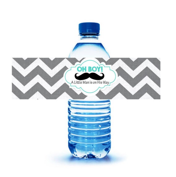 MUSTACHE BABY SHOWER // baby shower party labels // water bottle party labels // Soda labels // chevron baby shower // Oh boy baby shower Il_570xn