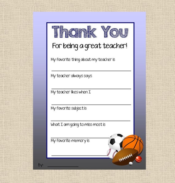 TEACHER Appreciation Printable // Teacher Thank You // Coach Thank you card // end of school Digital File INSTANT DOWNLOAD Il_570xn