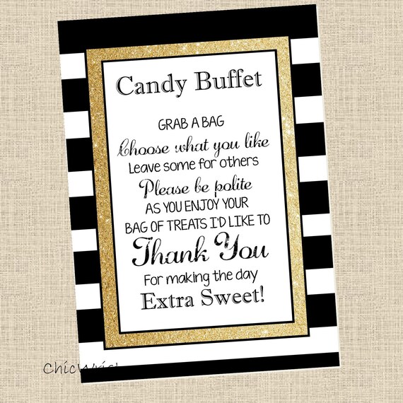 CANDY BUFFET Sign // 5X7 Sign // Gold Glam Sign // Black and White stripe // Digital File Instant download Il_570xn