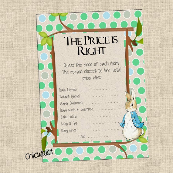 PETER RABBIT Baby Shower // price is right baby shower game // baby shower price is right // Peter Rabbit Digital File Il_570xn