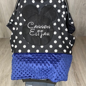 Mickey Mouse • Minnie Mouse • Toldo para asiento de coche • Regalo para niño azul marino • Lunares blancos y negros • Regalo para bebé azul marino • Disney • Regalo para baby shower •