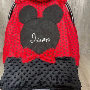 Mickey Mouse - Toldo para asiento de coche - Funda para asiento de coche - Funda para asiento de coche de niño - Minnie Mouse - Regalo personalizado - Rojo y negro - Regalo suave y cálido para bebé