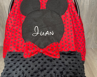 Mickey Mouse - Car Seat Canopy - Carseat Cover - Boy Carseat cover - Minnie Mouse - Custom Gift - Red & Black - Soft and Warm baby gift