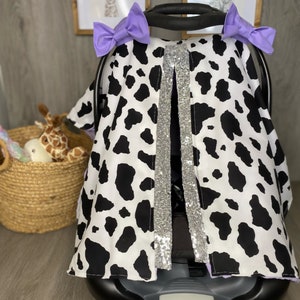 Funda de asiento de coche con estampado de vaca y lavanda - Manta para bebé - Funda de asiento de coche - Estampado de vaca