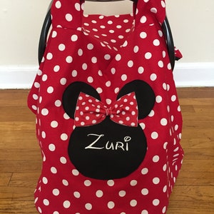 Funda para asiento de coche de Minnie Mouse / funda para asiento de coche / cubierta para asiento de coche para bebé / lunares / regalo para baby shower / lazo grande / asiento de coche rojo