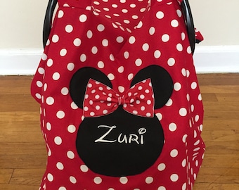 Minnie Mouse Car seat cover / carseat cover / carseat canopy  infant car seat cover/polka dot / baby shower gift / large bow / red car seat