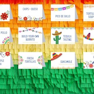 Food Label Cards - Place Card Holder - Fiesta - Mexican - Cinco de Mayo - Retirement Party - Birthday - Anniversary - Template