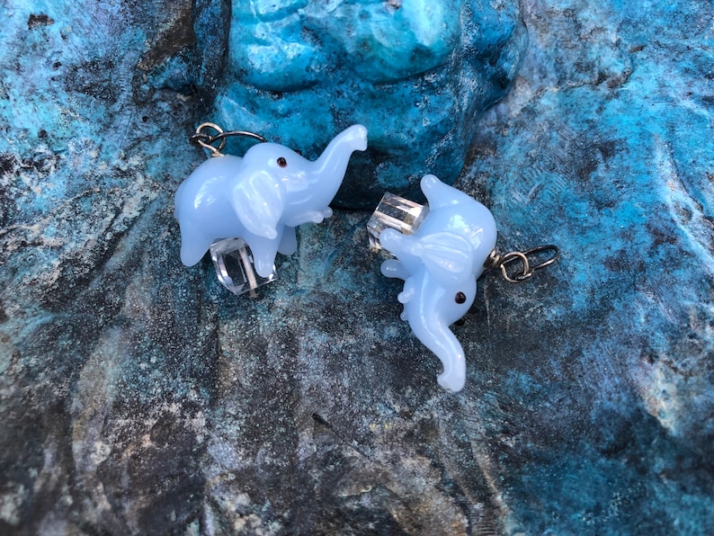 Handmade Glass Elephant Drop Earrings