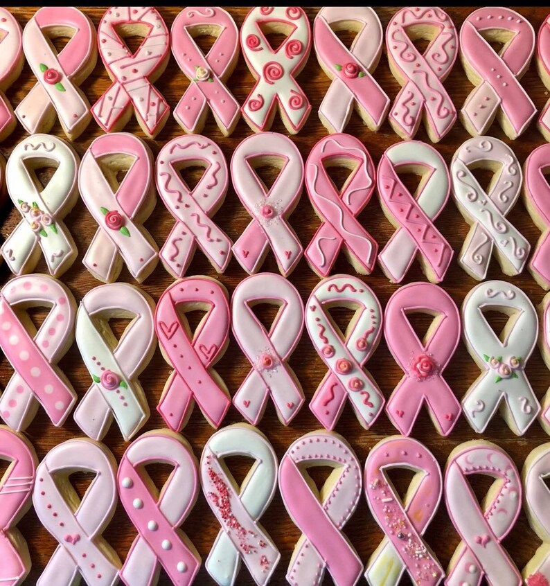 Pink Ribbon Breast Cancer Awareness Cookies Decorated Ribbon Etsy