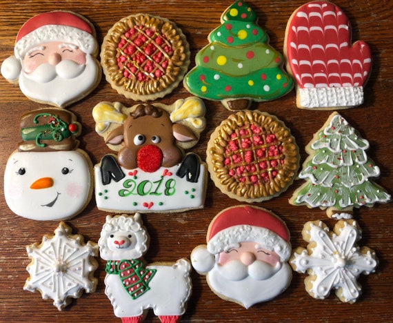 Decorated Holiday Sugar Cookies Holiday Cookies Santa Etsy