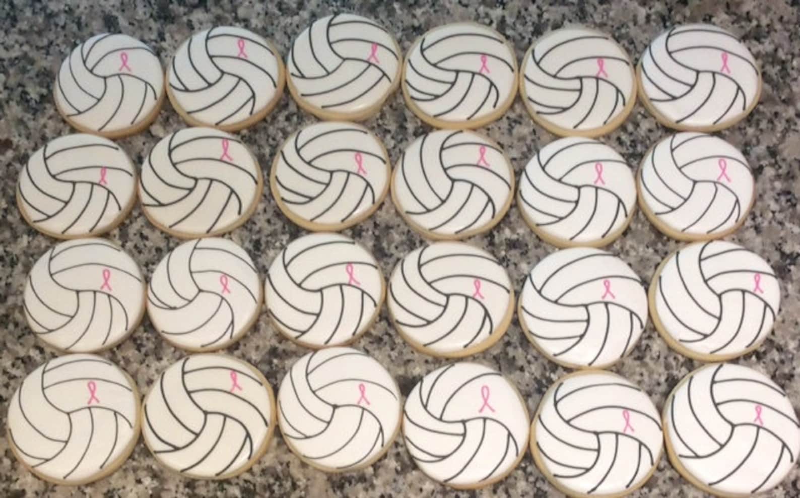 12 Decorated Volleyball Sugar Cookies Team Cookies Pink Etsy