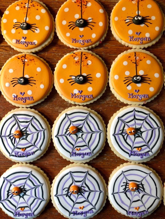 Decorated Halloween Cookies Spider Cookies Spider Web Etsy