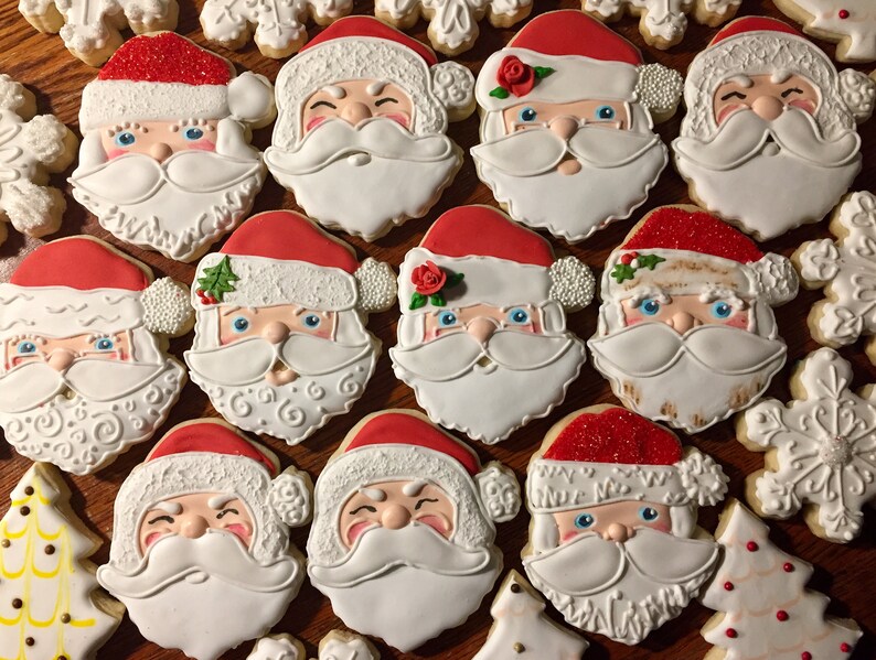 12 Christmas Cookies Santa Cookies Decorated Santa Cookies Etsy