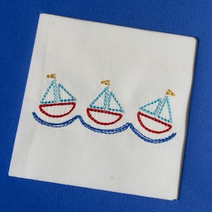 Sailboat bean stitch embroidery design,sailboat embroidery design,sailboat embroidery,sailboat trio embroidery