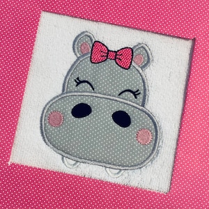 Hippo girl hooded towel applique design,hippo girl peeker design,hippo girl applique,baby hippo applique design,baby hippo peeker