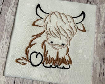 Highland cow embroidery design,highland cow outline embroidery design,highland cow satin stitch embroidery design