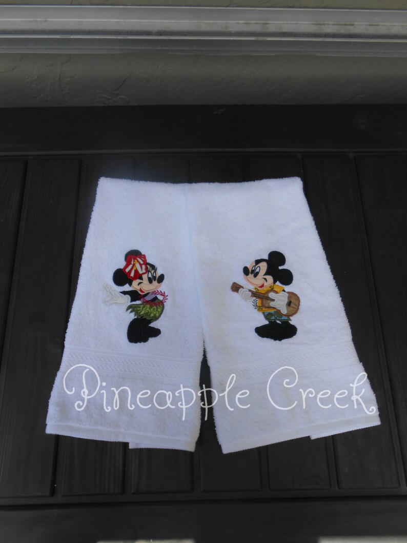 Hula Mickey and Minnie Mouse Hand Towels FREE MONOGRAM Etsy