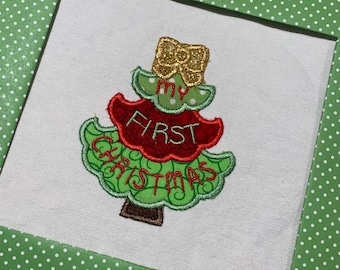 My First Christmas Applique Design,my first christmas tree applique,my 1st christmas tree applique,first christmas applique,baby applique