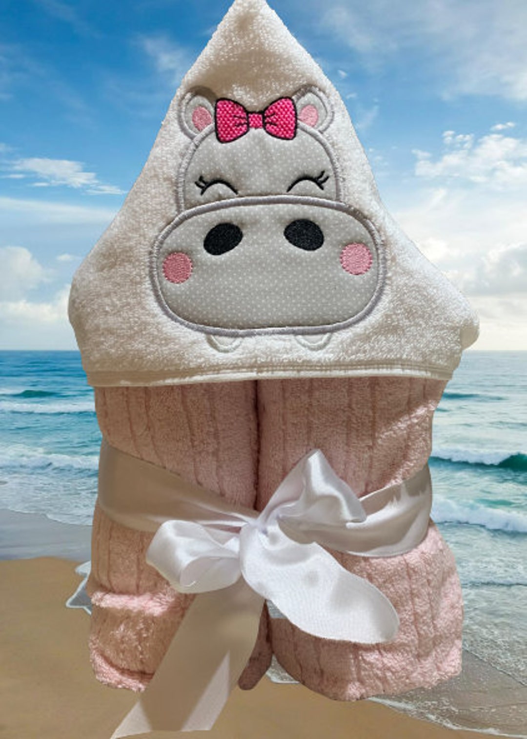 Grey Hippo Hooded Baby Wrapping Towel main image 1