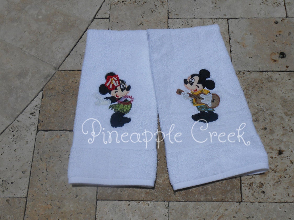 Hula Mickey and Minnie Mouse Hand Towels FREE MONOGRAM Etsy