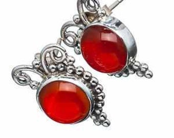 Carnelian stud 925 Sterling Silver Earrings 3/4"