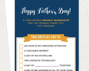 Funny Father's Day Card, Dad, Fathers Day Gift, Dad Coupon, Gifts for Dad