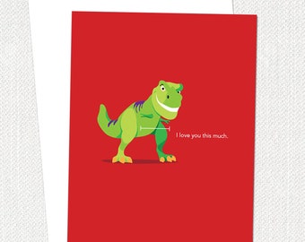 T-Rex Card, Dinosaur Valentines Card, Funny Dinosaur, T-Rex Birthday, Funny Anniversary Card, I Love You Card, T-Rex Art