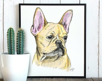 Pet Drawing, Watercolor Dog Portrait, Mother's Day Gift, Paper Anniversary, Dog Lover, Christmas Gift, Dog Drawing, 5x7, 8x10
