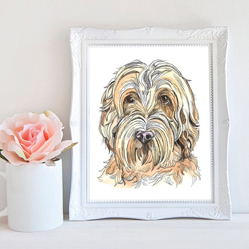 Pet Drawing, Watercolor Dog Portrait, Mother's Day Gift, Paper Anniversary, Dog Lover, Christmas Gift, Dog Drawing, 5x7, 8x10 image 3